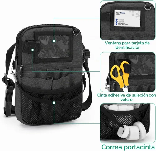 Vista 2 de Trunab Riñonera para enfermera con soporte para cinta y bolsillos para Negro