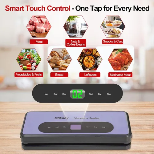 Vista 3 de Máquina selladora al vacío para conservación de alimentos, potente succión de 80 kPa, cortador integrado y kit de inicio, modos seco y húmedo