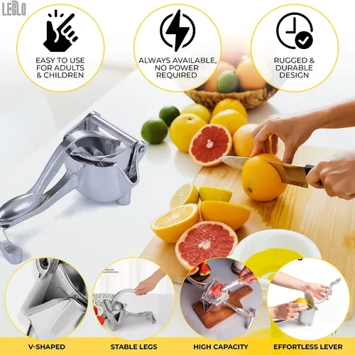Vista 4 de Exprimidor de mano – Exprimidor manual de aluminio para limón, naranja, lima, pomelo y granada – Mango ergonómico duradero, diseño compacto y fácil