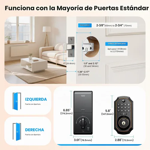 Vista 8 de YHV Cerrojo inteligente con cámara, cerradura WiFi de huella digital para puerta delantera