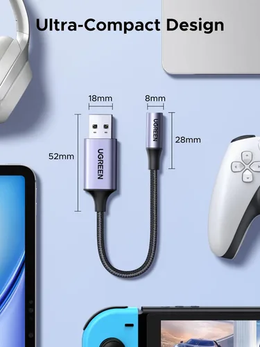 Vista 8 de UGREEN Adaptador de audio USB a conector de 3.5 mm Tarjeta de sonido con soporte para micrófono TRRS Auriculares DAC 24bit 96kHz USB a conector