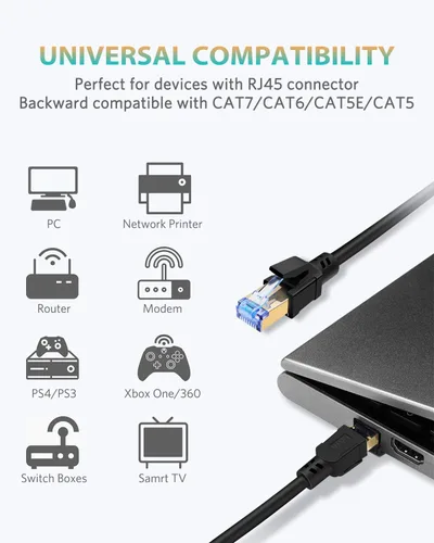 Vista 4 de Cat8 Ethernet Cable, High Speed Cat 8 Network Ethernet Patch Internet Cable with Gold Plated RJ45 Connector, Compatible with Cat7 Cat6, Gigabit