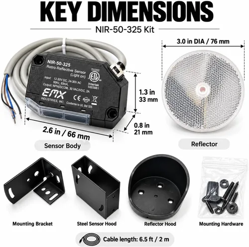 Vista 6 de EMX NIR-50-325 UL325 Kit fotoocular retrorreflector, 50 pies, NC/10K