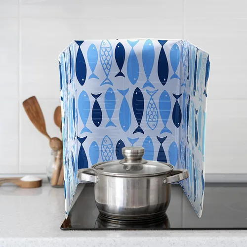 Vista 5 de Protector de protección antisalpicaduras, placa de aluminio de 3 lados, placa de hojalata de cocina, sartén de cocina, cubierta de estufa de gas