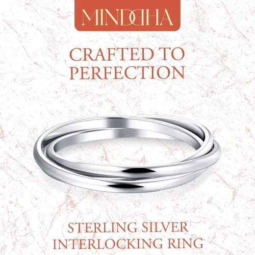 Vista 2 de MINDDHA Sterling Silver Interlocking Ring for Women - 925 Trinity Rolling Ring - Handmade Dainty Stackable Jewelry - Ideal Gift for Anniversary