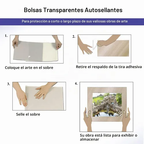 Vista 6 de Paquete de 25 bolsas transparentes selladas sin ácido para impresiones