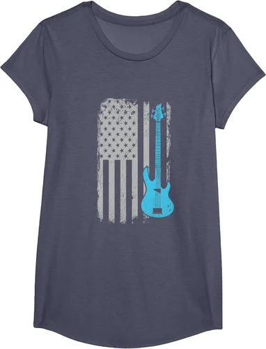 Vista 18 de Electric Bass Guitar Player American Flag Musician T-Shirt Asphalt Grey