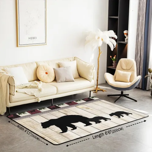 Vista 2 de Castle Fairy Bear Family - Alfombra antideslizante de 3 x 5 pies, diseño de animales salvajes, color negro, para niños, adolescentes y adultos