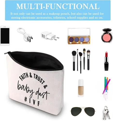 Vista 3 de Bolsa de maquillaje IVF Warrior Faith Trust y Baby Dust IVF IUI Transfer Day Regalo inspirador de infertilidad, Bolsa de polvo para bebés Faith Trust