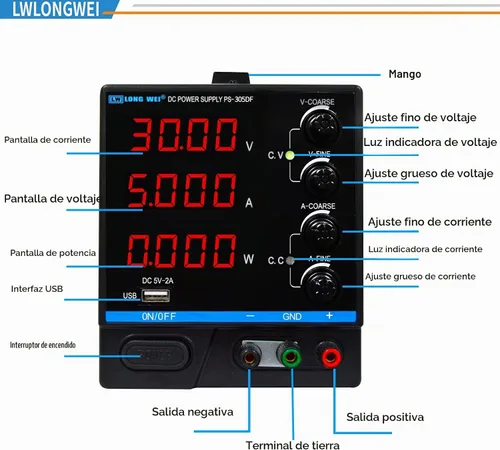 Vista 8 de Fuente de alimentación de CC variable, fuente de alimentación de banco de CC regulada de conmutación ajustable de 30 V 10 A con pantalla