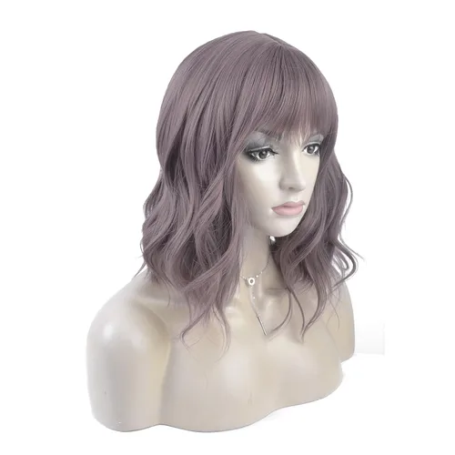 Vista 3 de Pelucas onduladas con flequillo para mujeres y niñas, cabello ondulado sintético