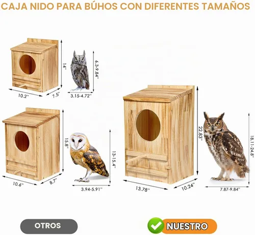 Vista 3 de Gran casa de búho con cuernos, 23 "x 14" x 10" caja de anidación de búho