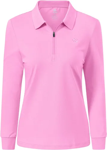Vista 46 de JINSHI Polo de golf para mujer, de manga larga, con cremallera, deportiva, de secado rápido, atlética, casual, ajustada