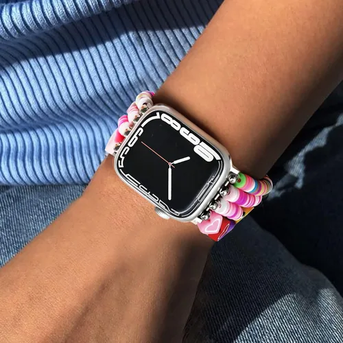 Vista 6 de JR.DM - Pulsera de cuentas compatible con Apple Watch de 40 mm, 38 mm, 41 mm, 42 mm; correa elástica hecha a mano para iWatch Series