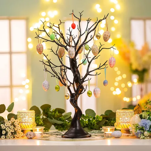Vista 2 de Sziqiqi Árbol artificial negro para centro de mesa, pequeños árboles falsos de 1.9 pies, árbol sintético para fiesta, cumpleaños, jardín, hogar