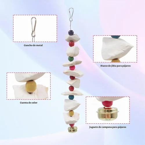 Vista 3 de Paquete de 2 juguetes para pájaros con hueso de cuttlebone, juguetes de periquito, piedra de moler de pico de pájaro, accesorios de jaula