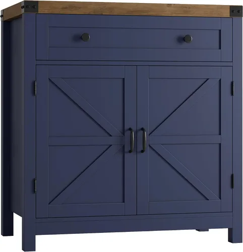 Vista 9 de HOSTACK Armario de almacenamiento de cocina, gabinete de barra de café de granja, gris ceniza Small Buffet Cabinet with Doors & Wide Drawer, Wood