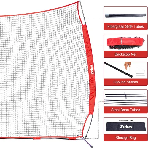 Vista 4 de Red de barrera de 12x9 pies / 16x10 pies, barrera para deportes de pelota, red de práctica para béisbol, sóftbol, lacrosse, fútbol, baloncesto y más