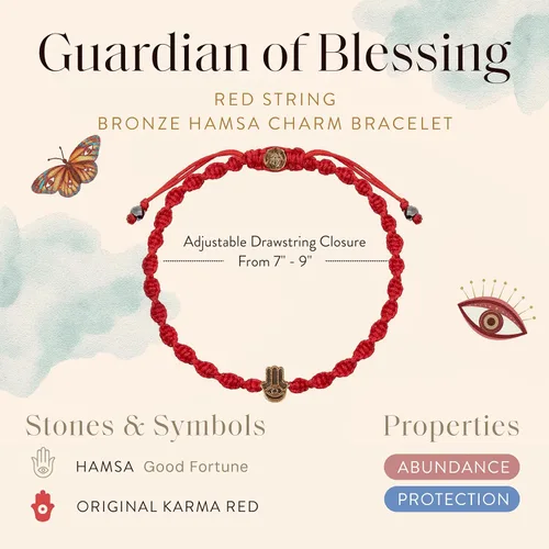 Vista 2 de KARMA AND LUCK Guardian of Blessing, pulsera de bronce de cuerda roja para hombre, hecha a mano en Bali para protección, tamaño ajustable