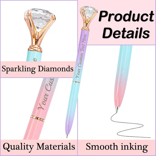 Vista 2 de Bolígrafos personalizados de diamantes grandes, bolígrafo de cristal grabado personalizado con logotipo de nombre, bolígrafo de lujo personalizado