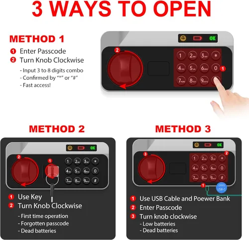 Vista 6 de 5.2 Cuft Large Fireproof Safe, Security Home Safes Water and Fireproof with Digital Keypad, Removable Shelves and Alarm System, Anti-theft Safes for