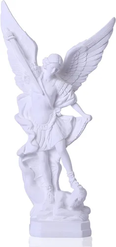 Vista 9 de QIANLING Estatua de San Miguel Arcangel de 12.5 pulgadas, estatua de San Miguel en resina bronceada, figuras de la colección de San Miguel Arcángel