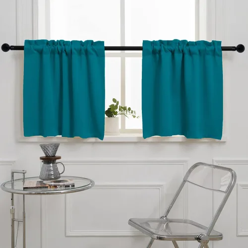 Vista 10 de Pickluc Cortina opaca de cocina de 20 pulgadas de largo, con bolsillo para barra, cortinas para ventanas pequeñas en sala de estar, sótano Beige