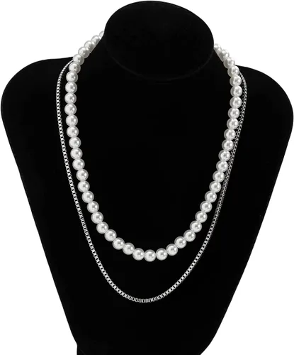 Vista 4 de Collar de perlas para hombre, gargantilla redonda de perlas blancas, collar de perlas de oro, collar de joyería para niños
