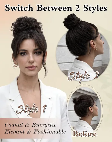 Vista 4 de 2 piezas de cabello desordenado moño sintético extensiones de moño Caoba