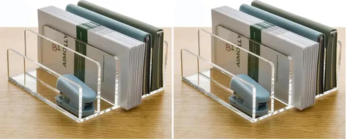 Vista 10 de Soporte de correo acrílico transparente con 8 compartimentos – Clasificador vertical de letras y organizador de escritorio multifunción