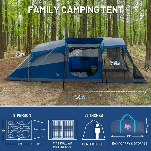 Vista 7 de TIMBER RIDGE Tienda de campaña familiar para 8 personas con sala de pantalla, doble capa, impermeable, resistente a la intemperie, gran túnel