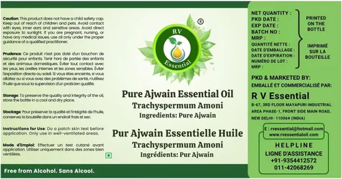 Vista 5 de R V Essential Aceite esencial puro de Ajwain, 0.2 fl oz (0.169 oz)- Amoni Trachyspermum (grado terapéutico 100% puro y natural)