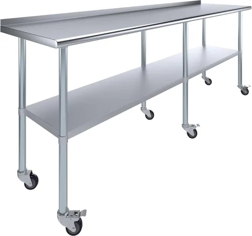 Vista 10 de AmGood Mesa de trabajo de acero inoxidable con protector contra salpicaduras de 1.5 pulgadas y ruedas NSF Mesa de preparación de alimentos