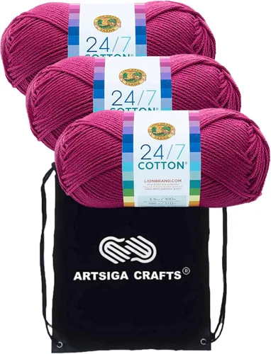 Vista 74 de Lion Brand 24/7 Algodón Blanco 761-100 (6-Carrillos - Mismo Lote de Tinta) Hila Gruesa Media #4 de Algodón para Crochet y Tejido con Bolsa