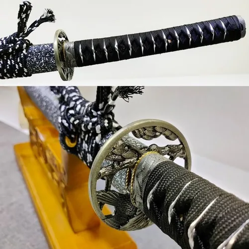 Vista 9 de Colección artesanal, Katana de acero plegable de Damasco con hoja negra, espada samurai japonesa hecha a mano, espiga completa