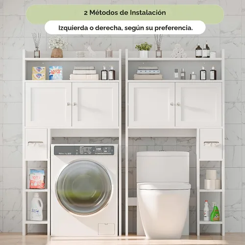 Vista 4 de MU Gabinete de almacenamiento sobre el inodoro con puertas, organizador de almacenamiento de baño de 32 pulgadas con estantes laterales, estante