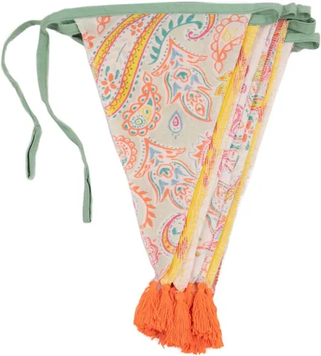 Vista 13 de Talking Tables Bandera de tela arcoíris con borlas – 10 pies Guirnalda de banderines de bandera triangular, 100% algodón, para niños, niñas