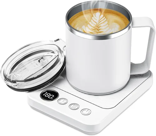 Vista 11 de Calentador de Taza de Café y Juego de Taza para Escritorio, Calentador Eléctrico de Taza de Café con Taza Calentada de 16oz, Calentador de Café