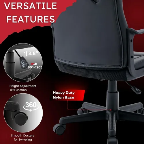 Vista 8 de Silla ergonómica de videojuegos para computadora, oficina en casa, carreras, escritorio ejecutivo de video, de piel sintética, para adultos