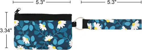 Vista 5 de CalorMixs Estuche de identificación para mujer, con cremallera, tarjetero, bolsillo, llavero, monedero, estampado de vaca, girasoles, Flor
