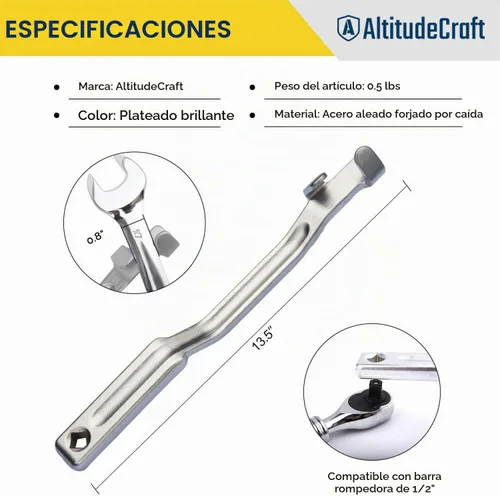 Vista 4 de Barra de herramientas extensora de llave de 13.5 pulgadas con orificio cuadrado de 1/2 pulgada