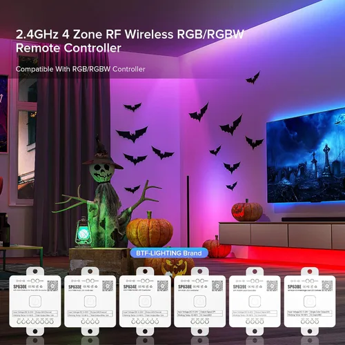 Vista 6 de BTF-LIGHTING RB3 2.4G Mando a distancia inalámbrico táctil RF para tira de luces LED RGB RGBW de persecución SPI, control de 4 zonas compatible