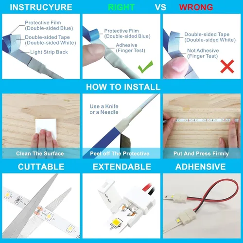 Vista 8 de Luces con sensor de movimiento para debajo del gabinete: tira de luces LED enchufables para interiores con adaptador de corriente, atenuador