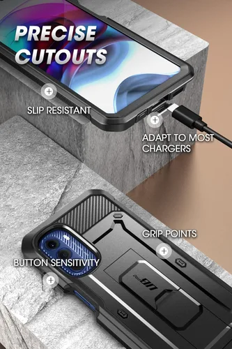 Vista 6 de SUPCASE - Funda para Moto G Stylus 5G (2022) con protector de pantalla y soporte, color negro Built-in Kickstand, 360° Rotating Belt Clip, Heavy