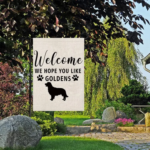 Vista 6 de Golden Retriever - Bandera de jardín Golden Retriever con la frase "Welcome We Hope You Like Goldens", bandera de jardín (Like Goldens F)
