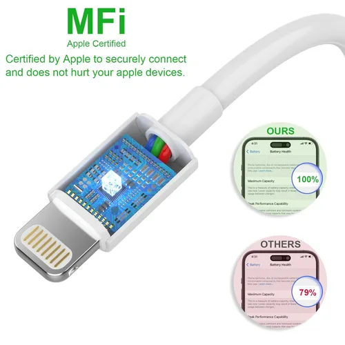 Vista 2 de Paquete de 5 cables USB C a Lightning de 6 pies con certificación MFi de Apple, carga rápida para iPhone 14 a 8