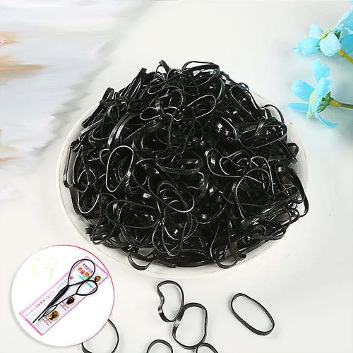 Vista 2 de Juego de 2000 piezas de accesorios para el cabello negro: mini bandas elásticas para cola de caballo, lazos pequeños antideslizantes para niñas