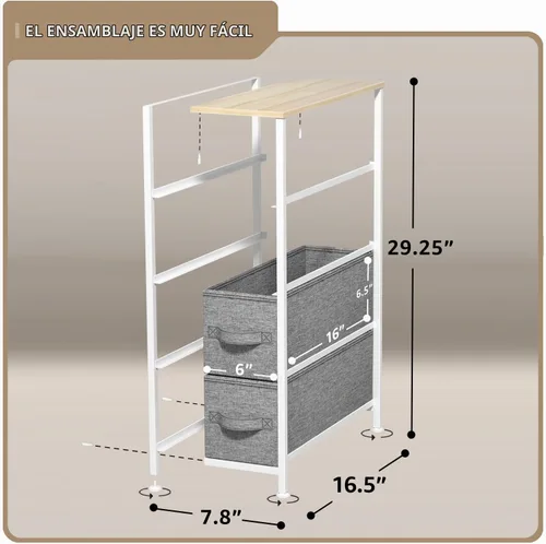 Vista 3 de Sorbus Cómoda estrecha con 4 cajones - cómoda de almacenamiento vertical delgada con marco de acero, parte superior de madera y contenedores de tela
