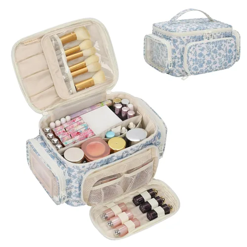Vista 16 de OCHEAL - Bolsa de maquillaje portátil para cosméticos, estuche organizador de viaje de gran capacidad para mujeres, bolsa de aseo para niñas