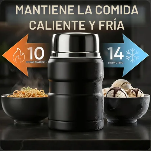 Vista 3 de Earth&ME Termo de acero inoxidable para alimentos calientes de 17 onzas con cuchara plegable, recipiente de alimentos aislado al vacío, termo